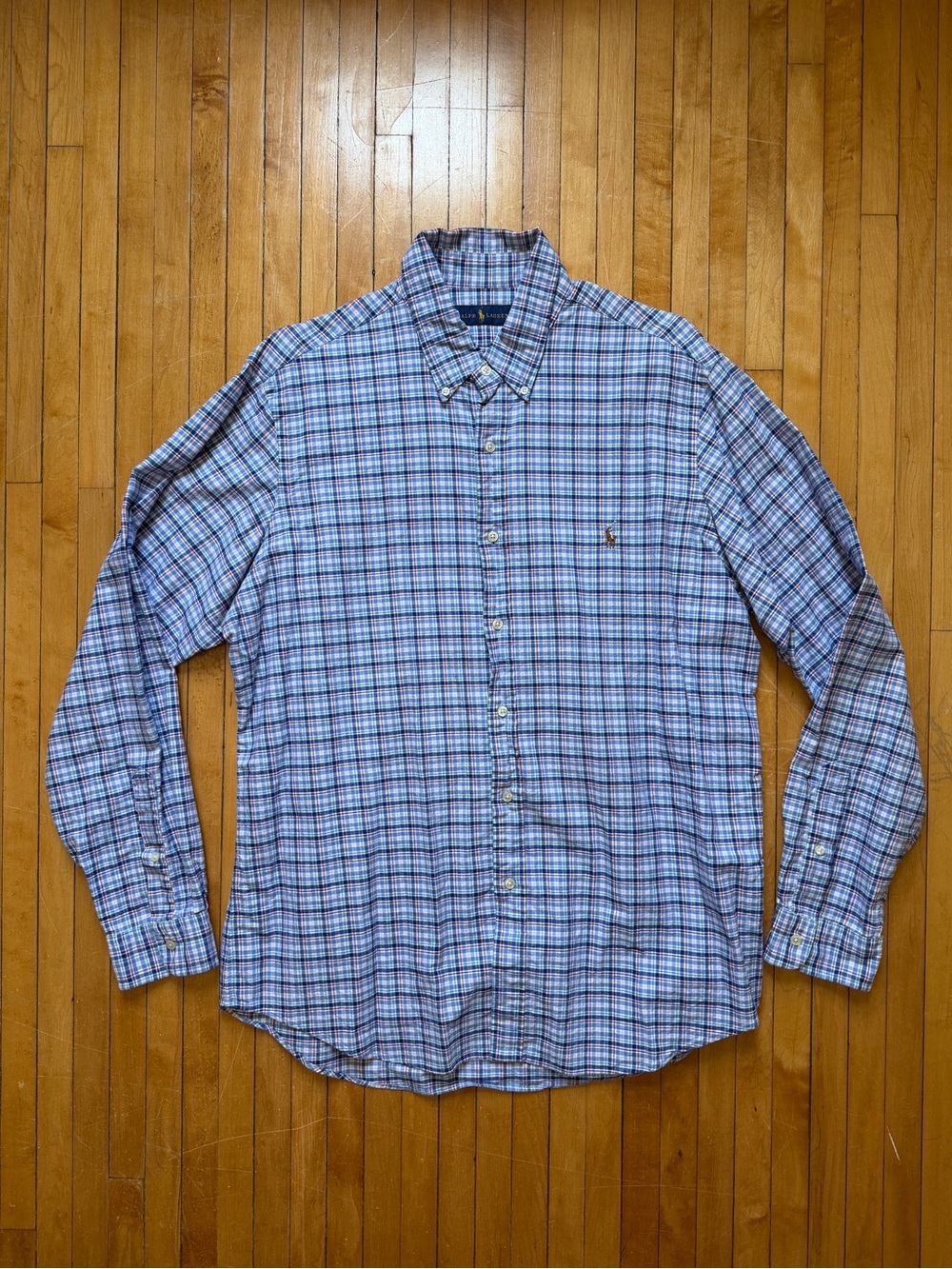 Ralph Lauren Men’s Light Blue Multicolor Plaid Colored Horse Button-Down Sz. XL
